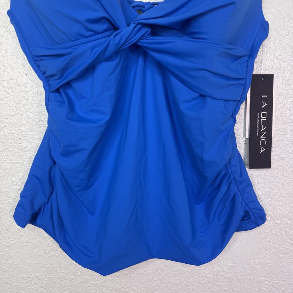 La Blanca Swim Top Womens 4 Twist Front Tankini Adjustable Straps Blue NEW - Picture 5 of 10